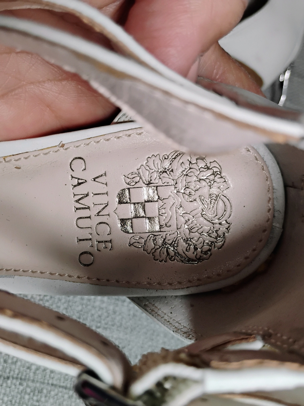 Vince Camuto White Leather Ankle-Strap Sandals